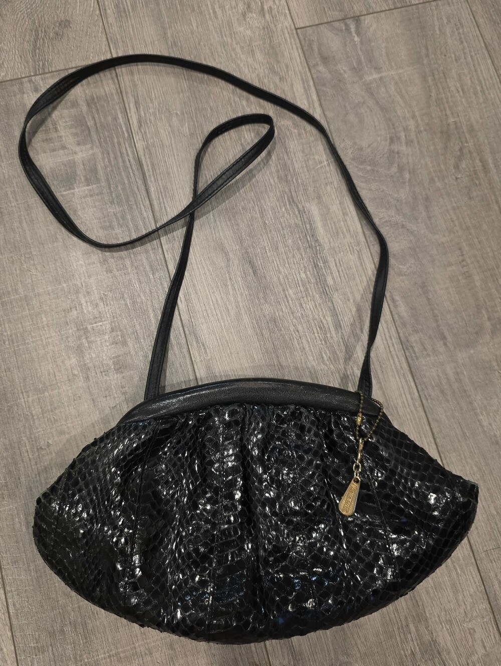 Vintage Pierre Cardin Black Snakeskin Shoulder Hobo Clutch Bag Y2K